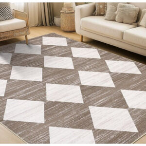 GARVEE Washable Area Rug Brown Neutral Checkered Low Pile Non Slip 5 x 7
